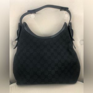 Vintage Gucci Black  canvas/leather shoulder bag